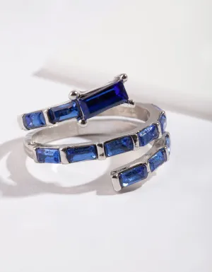 Silver Blue Gem Baguette Wrap Band Ring