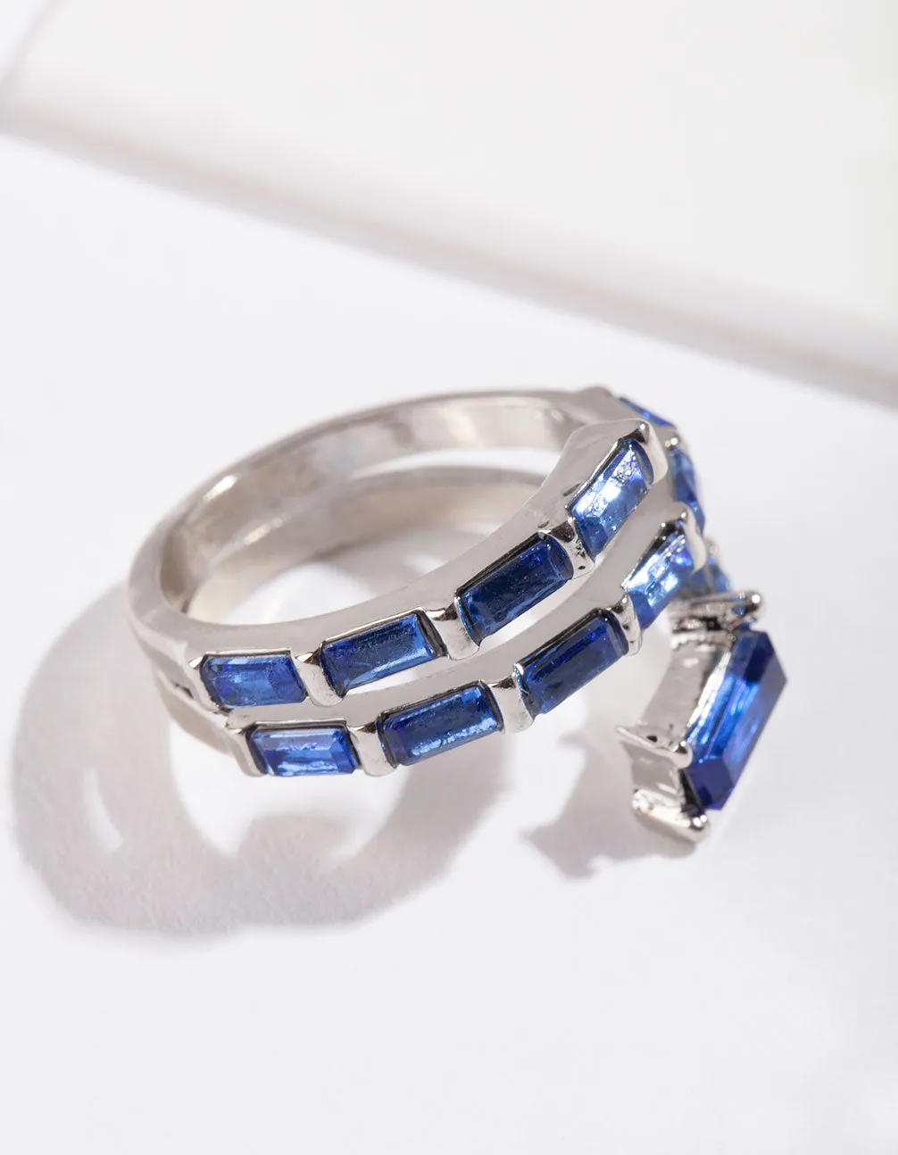 Silver Blue Gem Baguette Wrap Band Ring