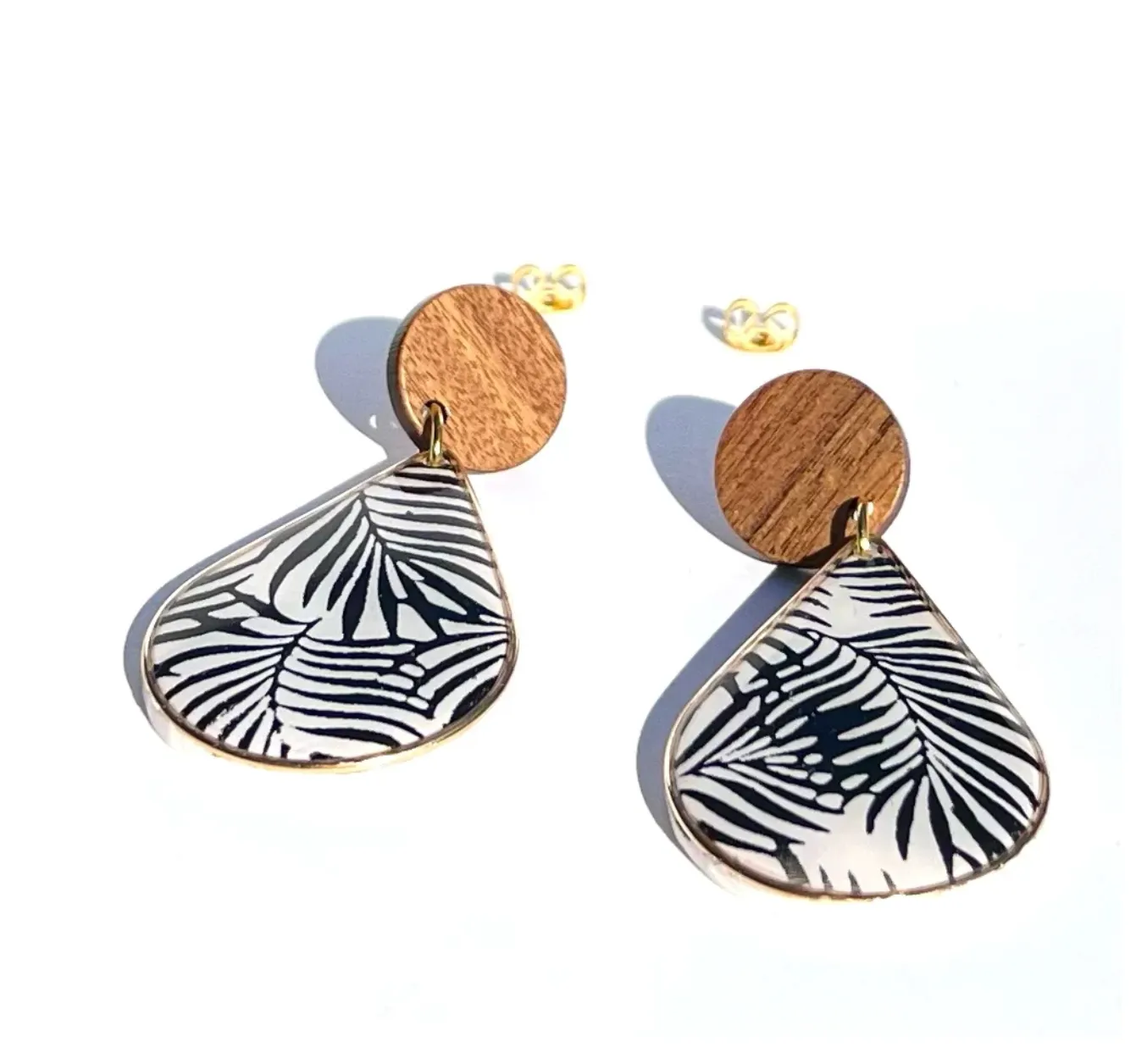 Silver Girl Black Palm Teardrop Dangle