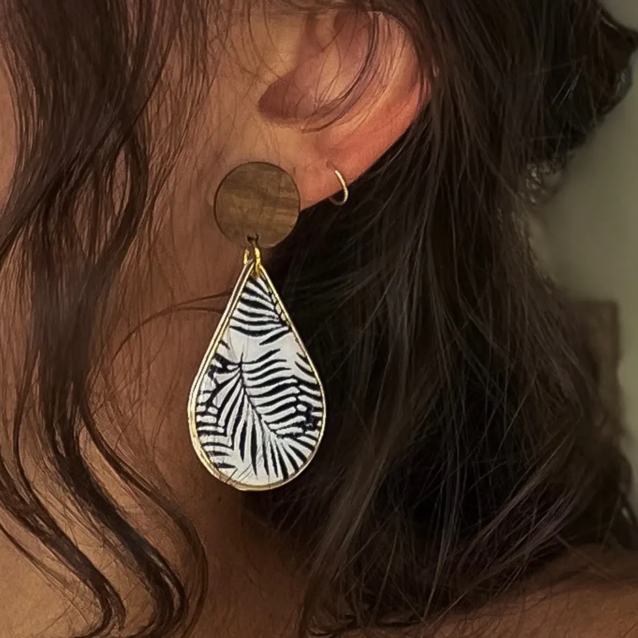Silver Girl Black Palm Teardrop Dangle