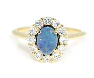 Simple Halo Opal Yellow Gold Ring