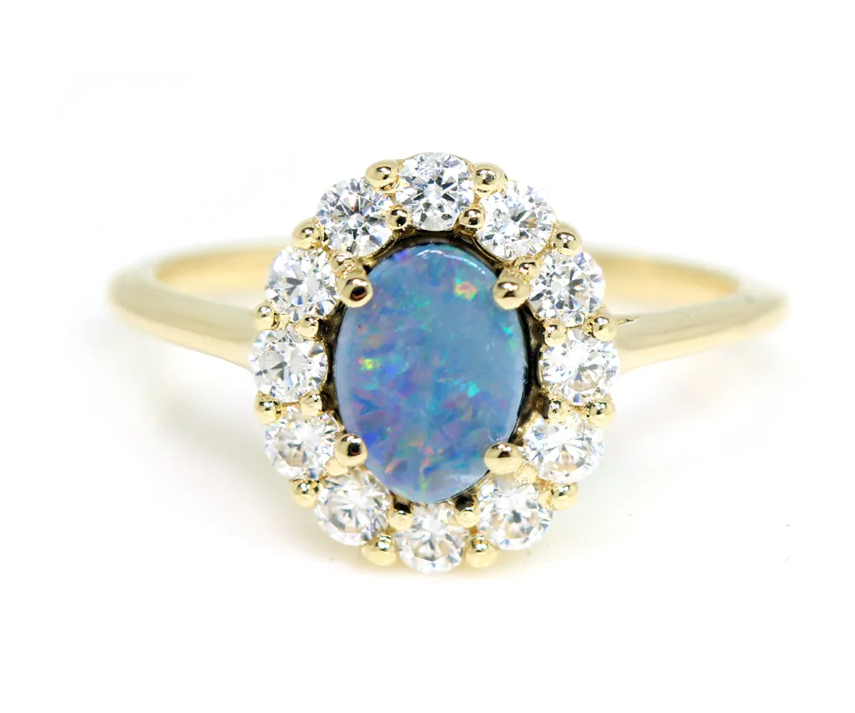 Simple Halo Opal Yellow Gold Ring