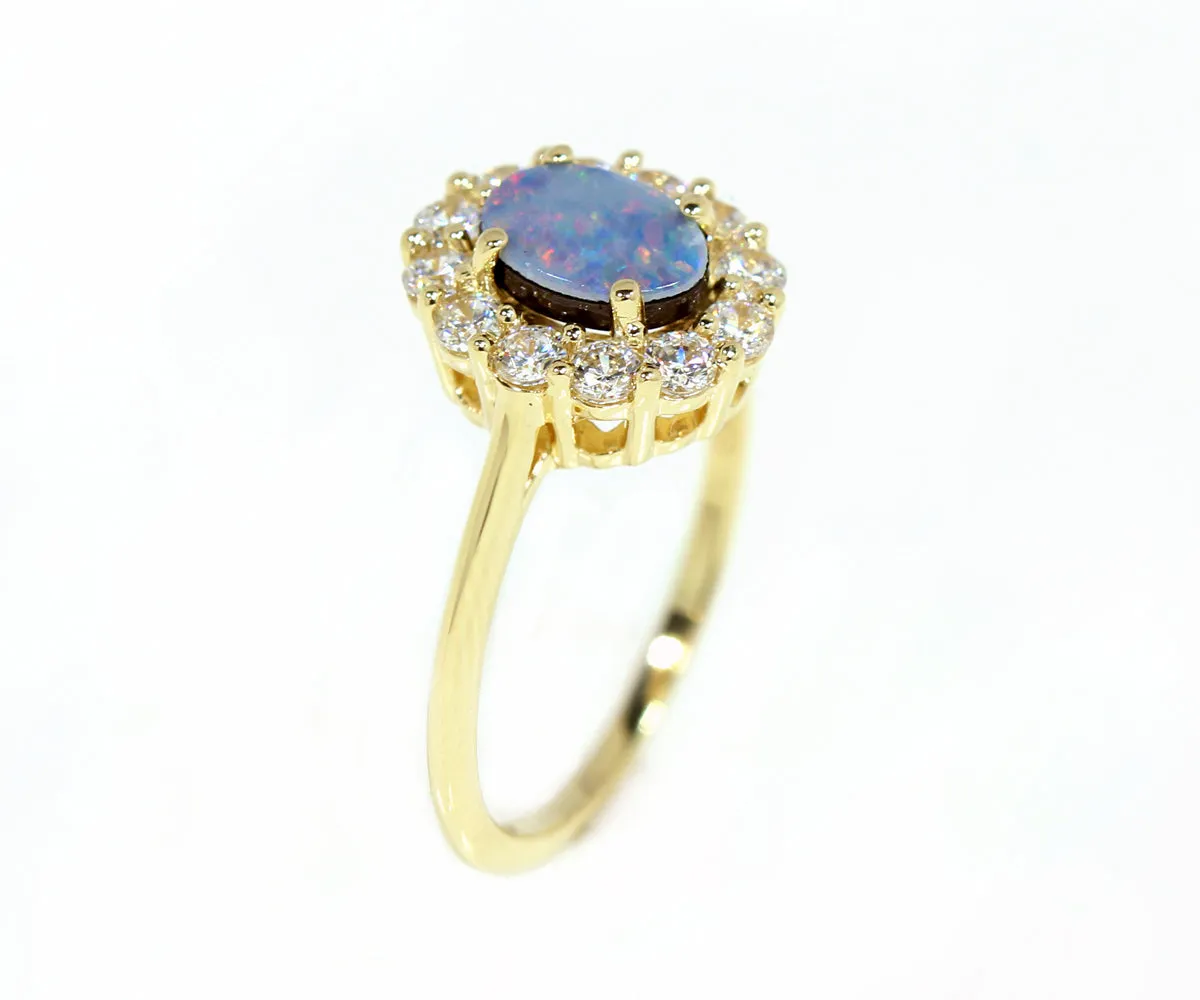 Simple Halo Opal Yellow Gold Ring