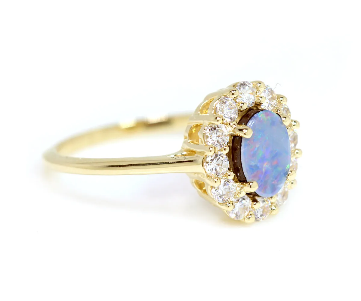 Simple Halo Opal Yellow Gold Ring