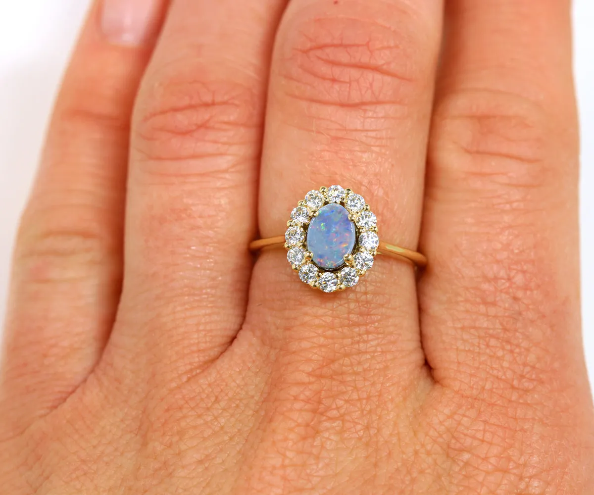 Simple Halo Opal Yellow Gold Ring