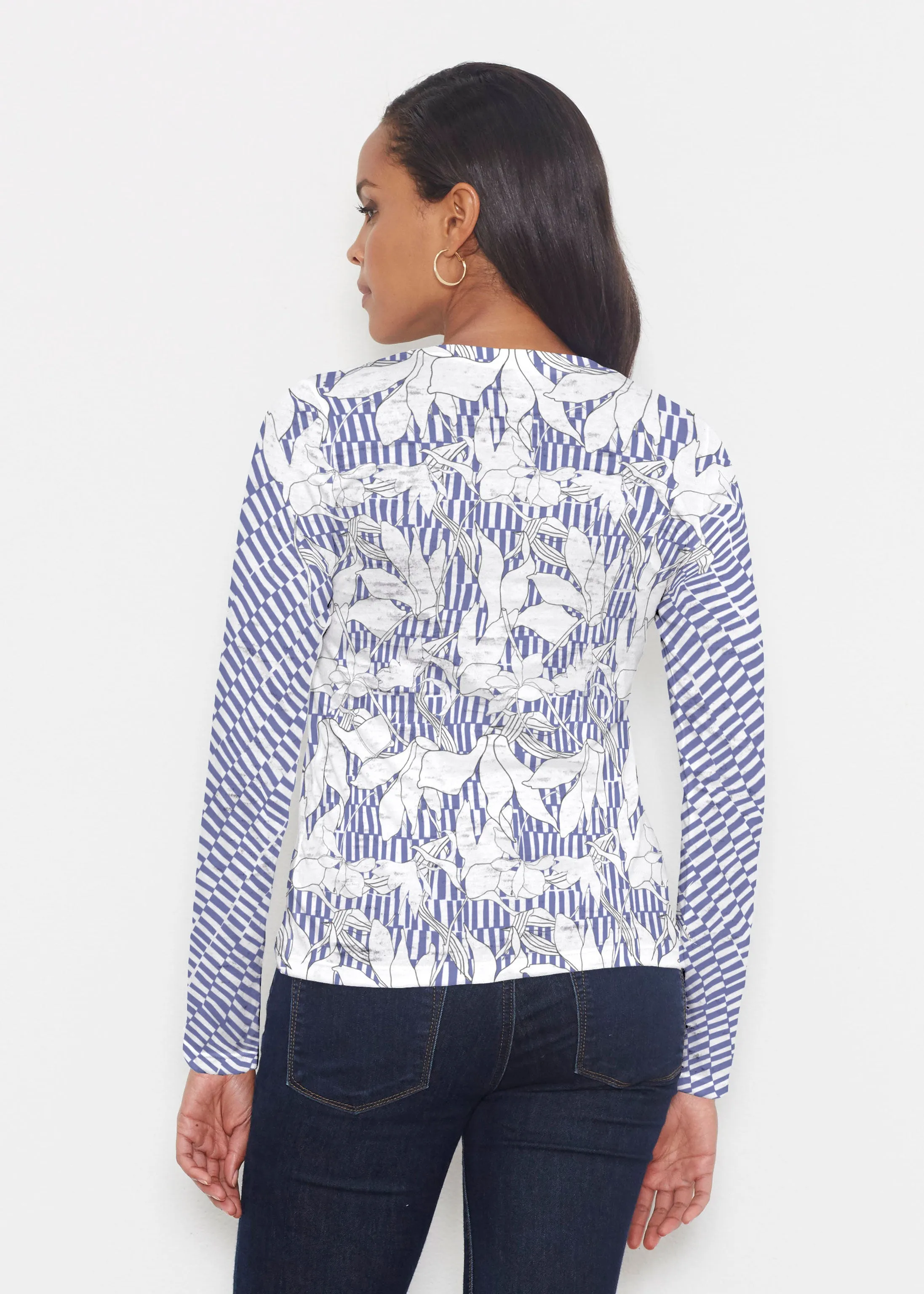 Sketch Floral Dominos (7814) ~ Signature Long Sleeve Crew Shirt