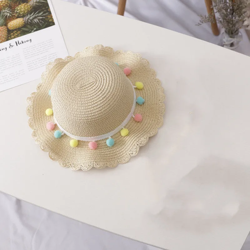 Small Ball, Solid Color, Children Straw, Hat Bag Set