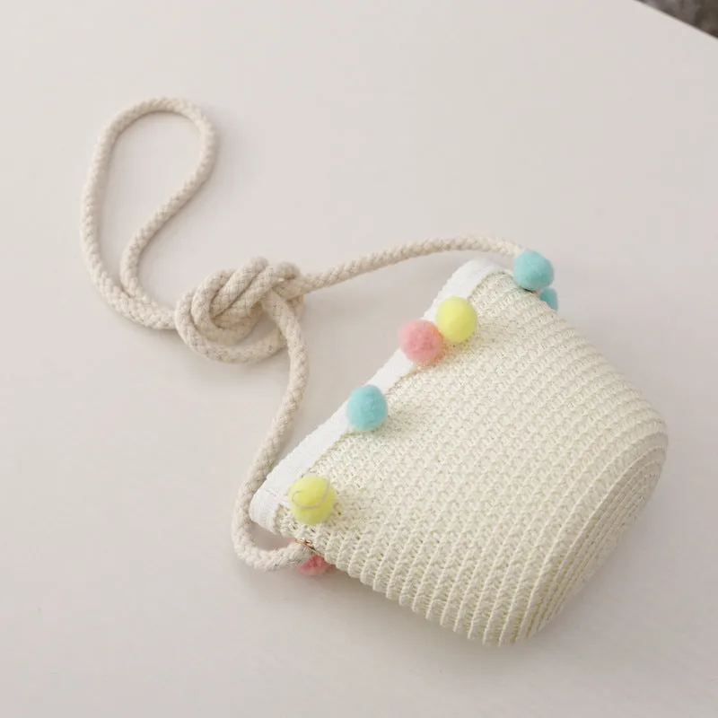 Small Ball, Solid Color, Children Straw, Hat Bag Set