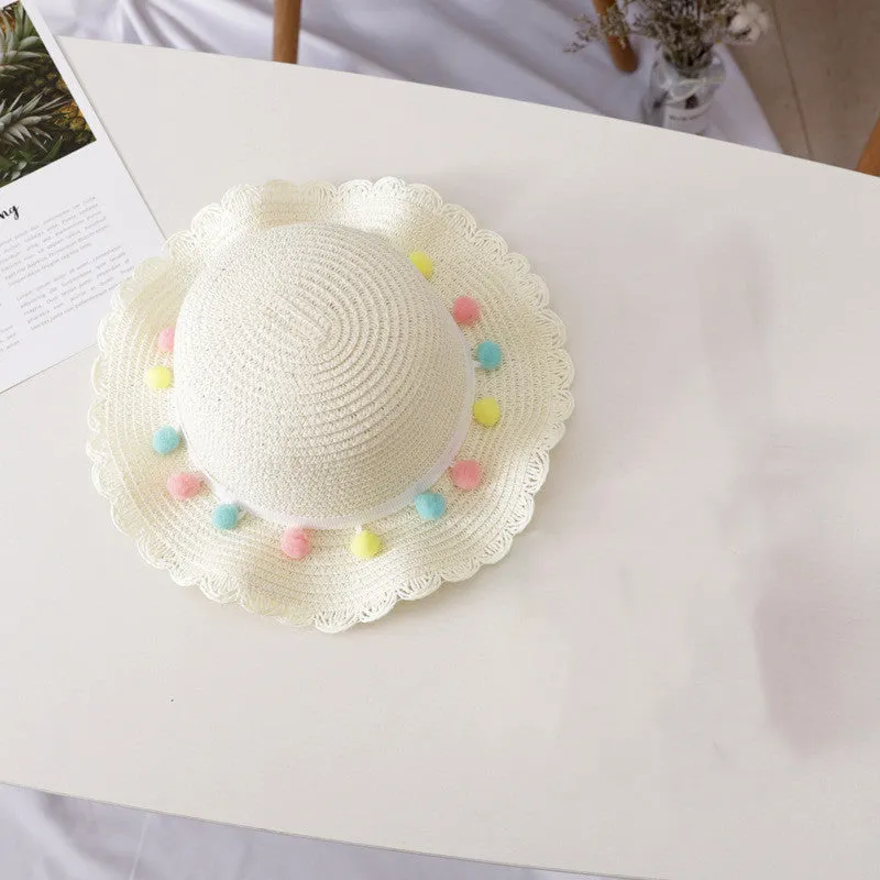 Small Ball, Solid Color, Children Straw, Hat Bag Set