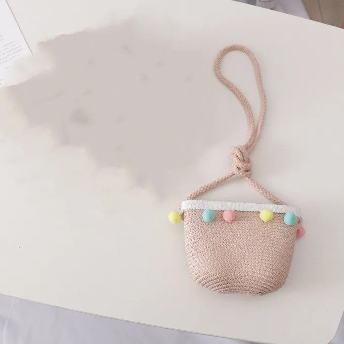 Small Ball, Solid Color, Children Straw, Hat Bag Set