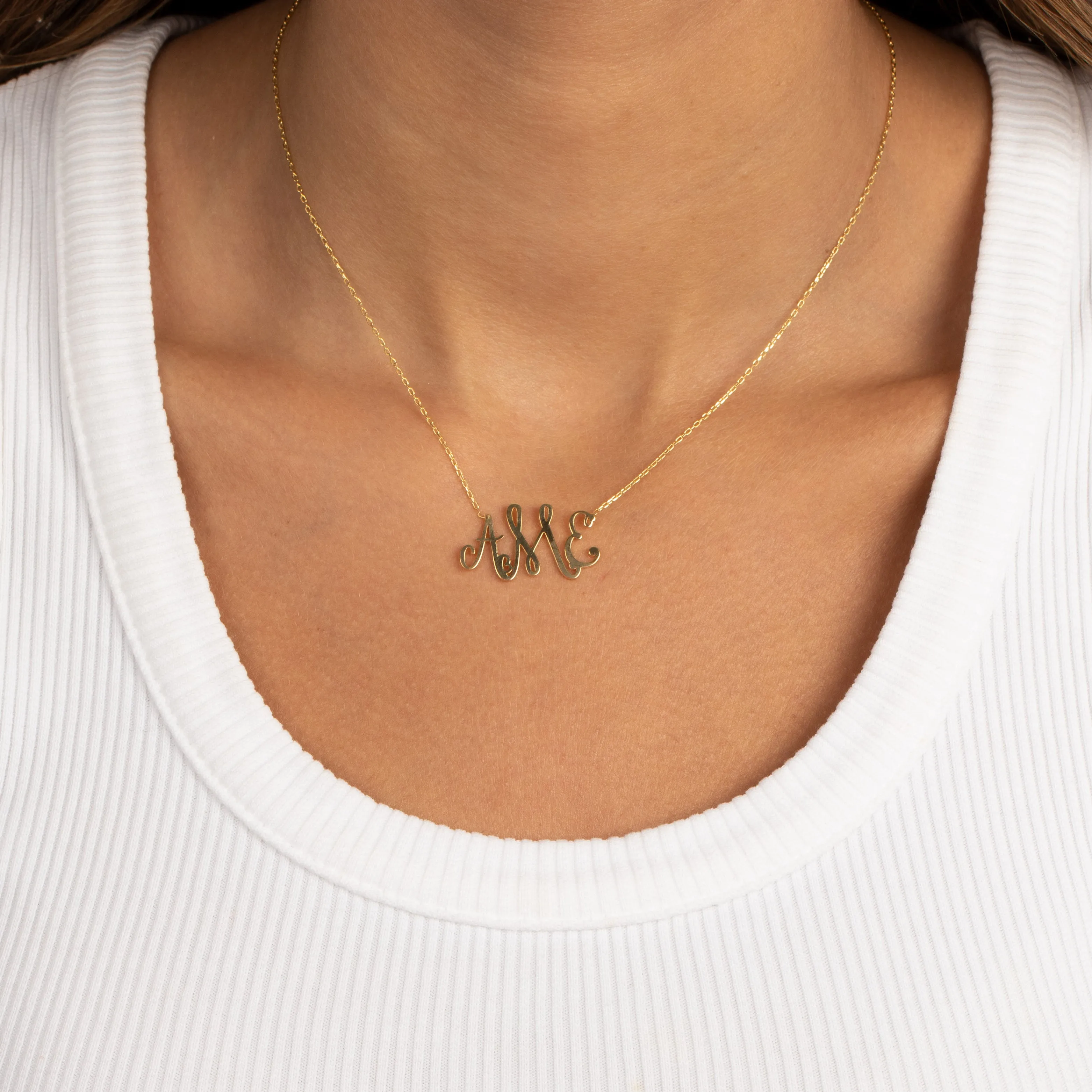 Solid Script Monogram Pendant Necklace