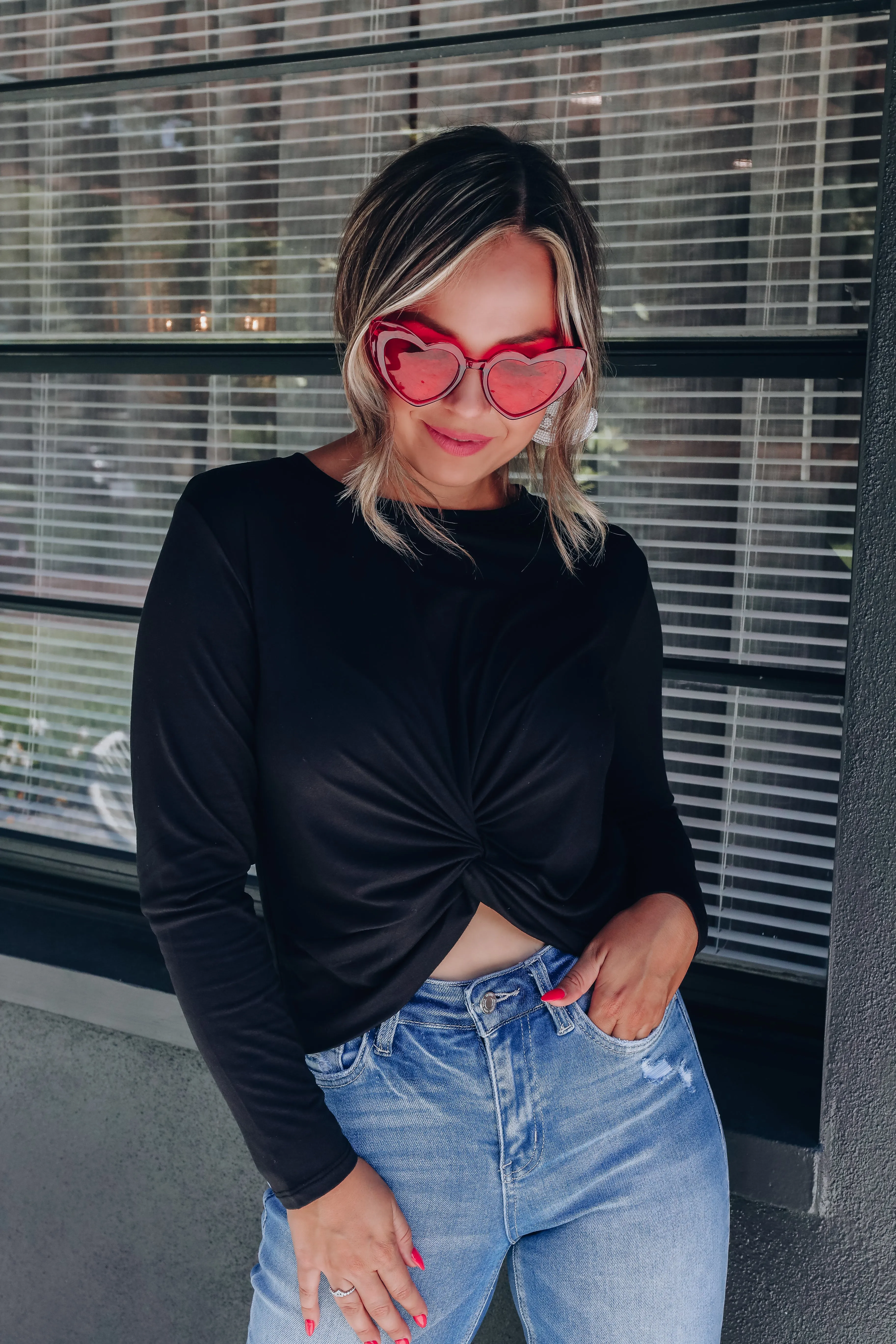 Spiral Knot Long Sleeved Crop Top - Black
