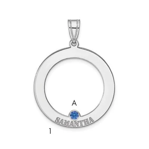 SS/Rhodium-plated 1 Birthstone Circle with SS Bezel Family Pendant