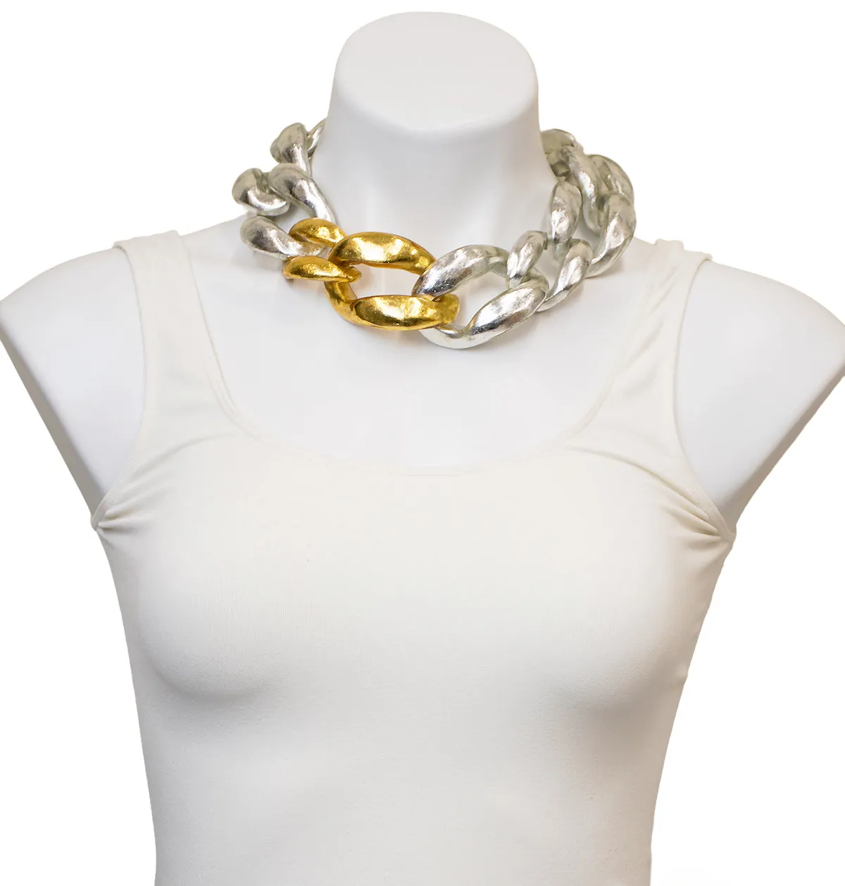 STATEMENT LINK NECKLACE.SILVER/GOLD