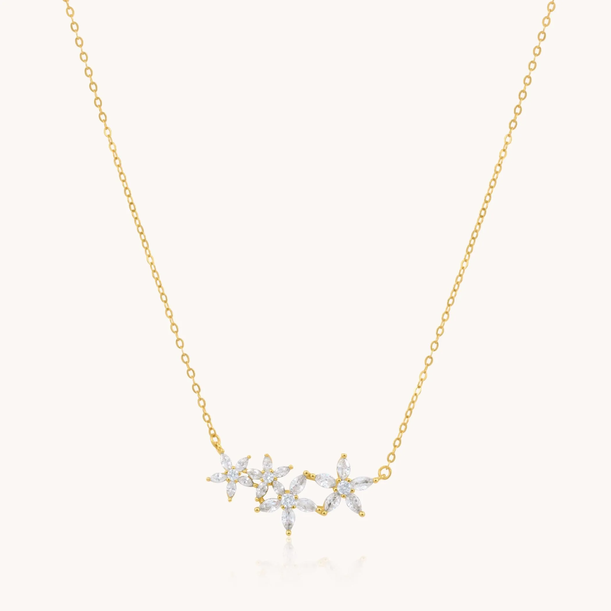 Sterling Silver Crystal Flower Necklace, Gold