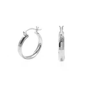 Sterling Silver Rectangle Faceted Round Hoop Earrings 21mm