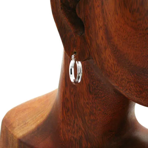 Sterling Silver Rectangle Faceted Round Hoop Earrings 21mm