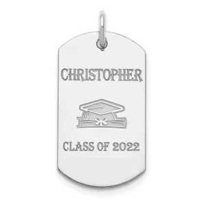 Sterling Silver Rhodium-plated Personalizable Graduation Dog Tag Charm