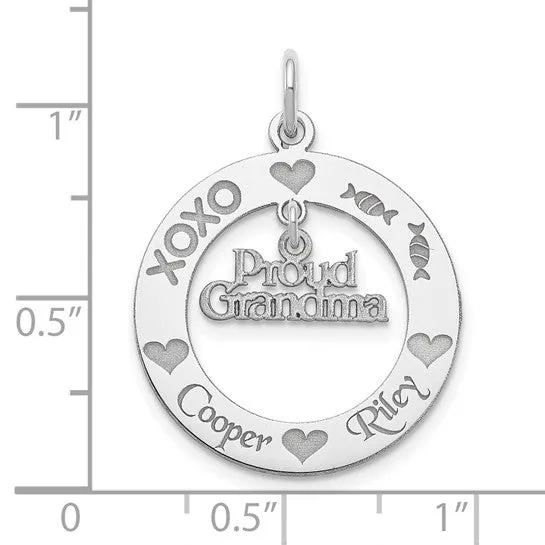 Sterling Silver Rhodium-plated Personalizable Proud Grandma Charm