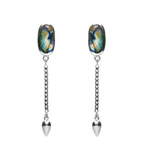 Sterling Silver Spectrolite Lineaire Medium Drop Stud Earrings