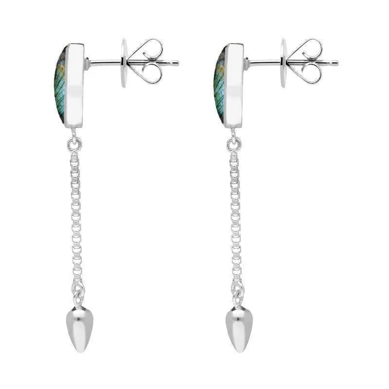 Sterling Silver Spectrolite Lineaire Medium Drop Stud Earrings