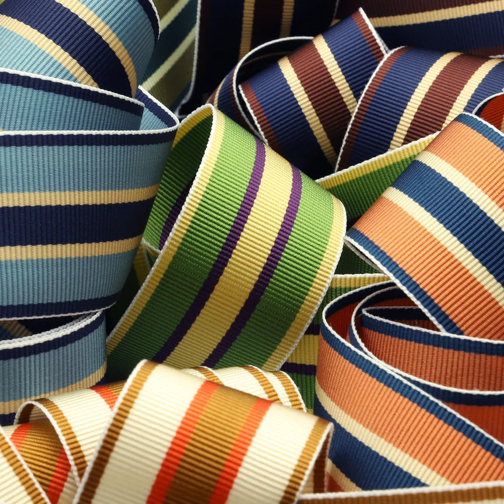Stripe Grosgrain Ribbon #15 Navy & Red Brown & Cream