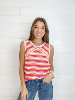 Striped Raglan Crochet Sleeveless Top