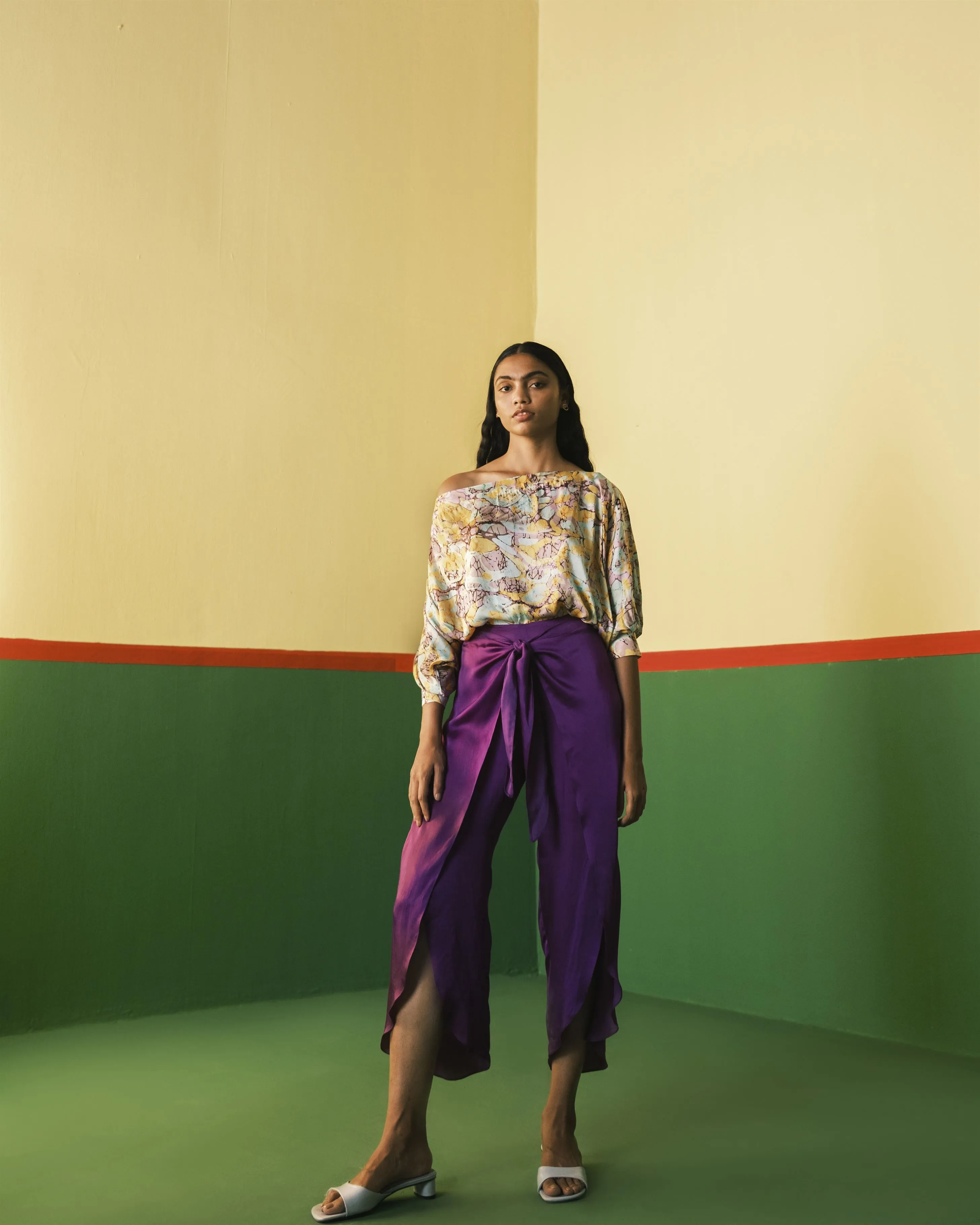 Studio Rigu   I   Juno Front Knot Trousers Plain Hand Dyed Vegan Silk Purple Srch026