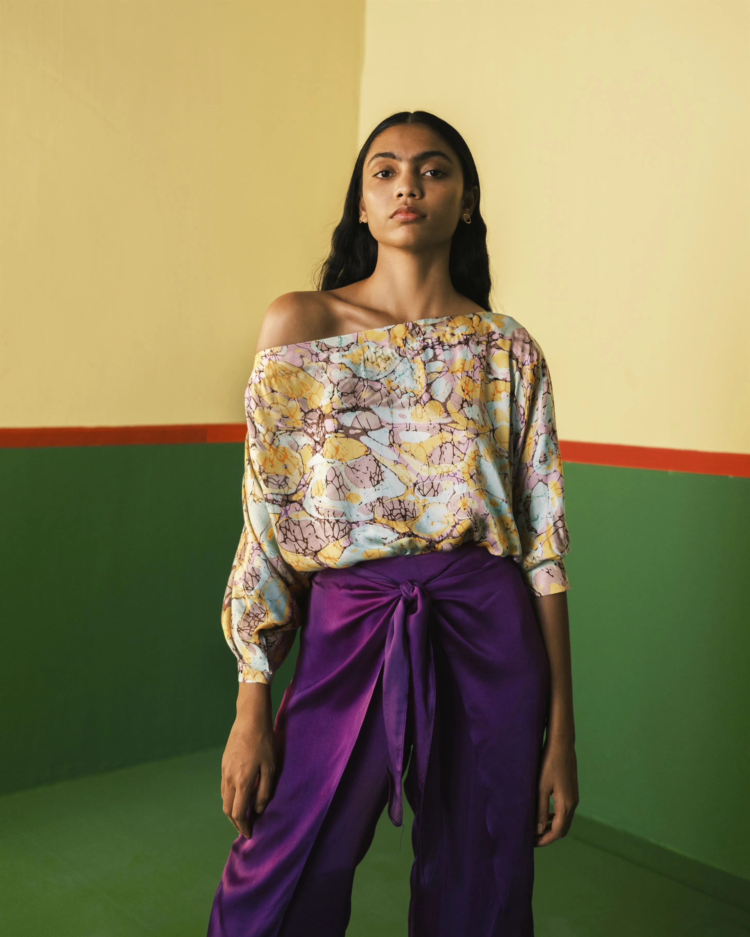 Studio Rigu   I   Juno Front Knot Trousers Plain Hand Dyed Vegan Silk Purple Srch026