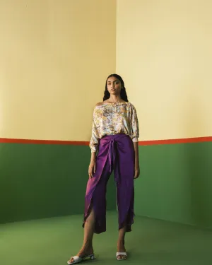 Studio Rigu   I   Juno Front Knot Trousers Plain Hand Dyed Vegan Silk Purple Srch026