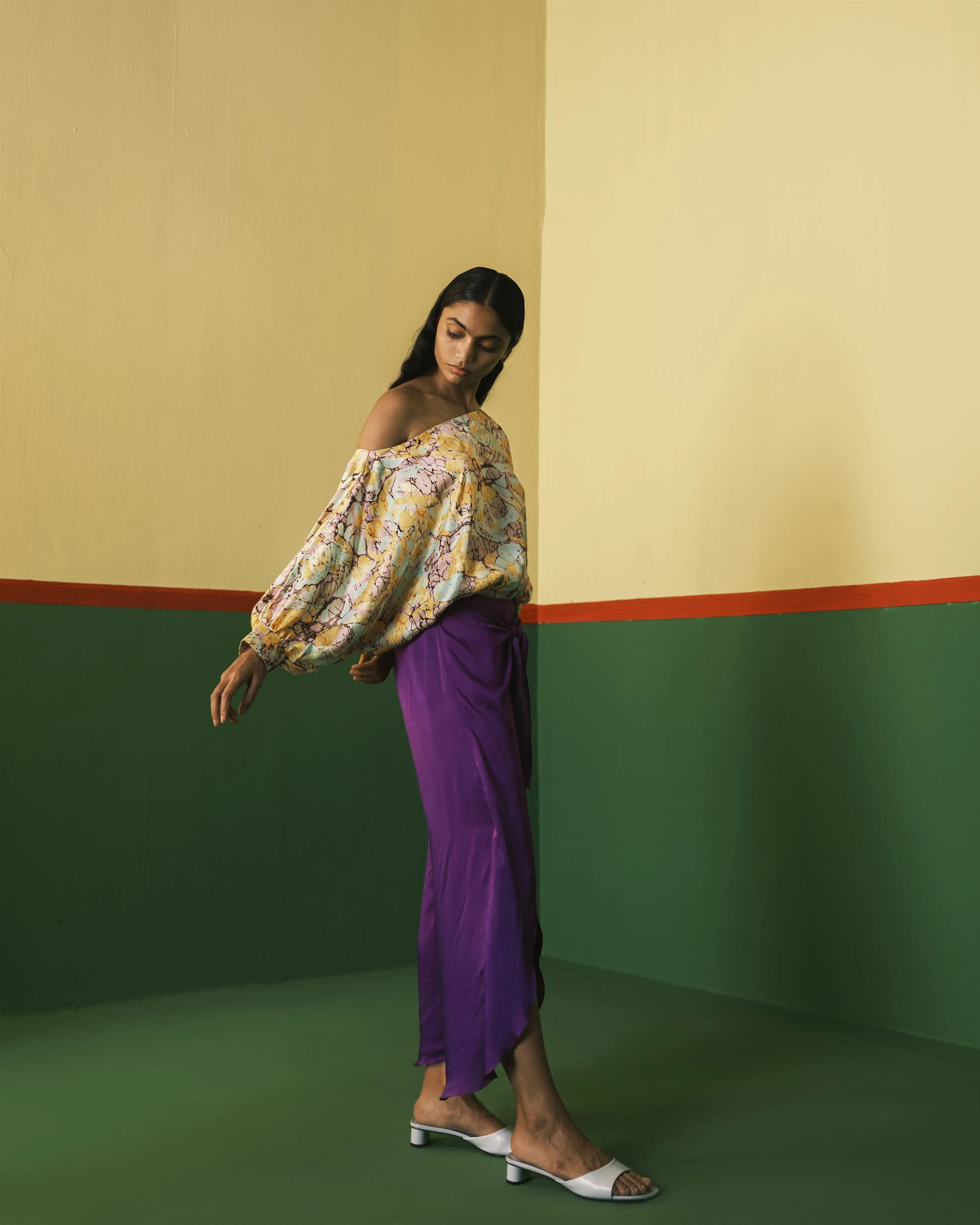 Studio Rigu   I   Juno Front Knot Trousers Plain Hand Dyed Vegan Silk Purple Srch026