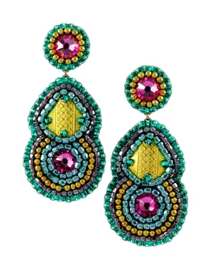 Teal fuchsia statement dangle earrings