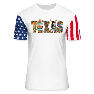 Texan Pride Unleashed: American Flag Sleeve Shirt with Iconic Texas Icons
