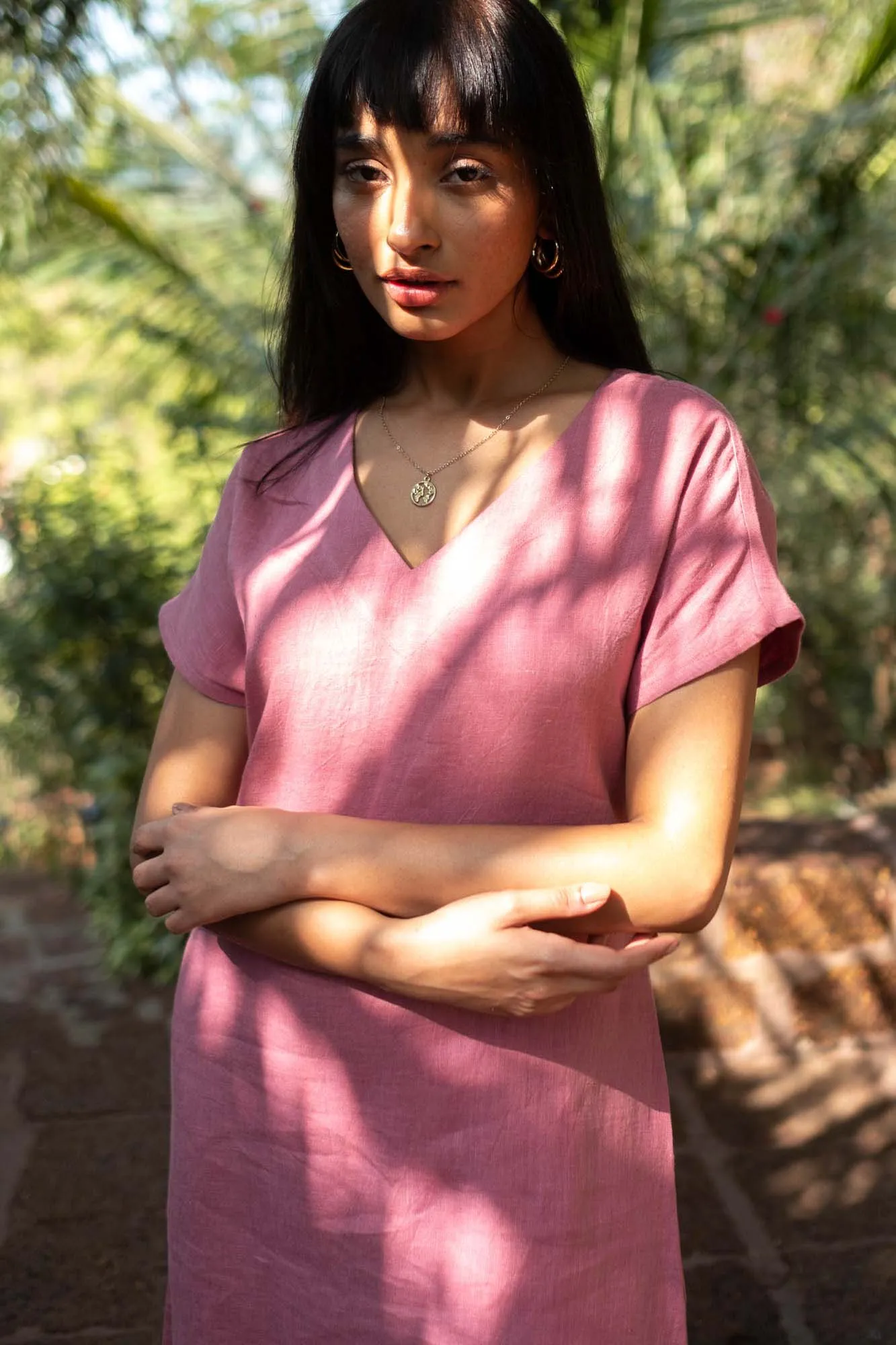 The Linen V Neck Shift Dress
