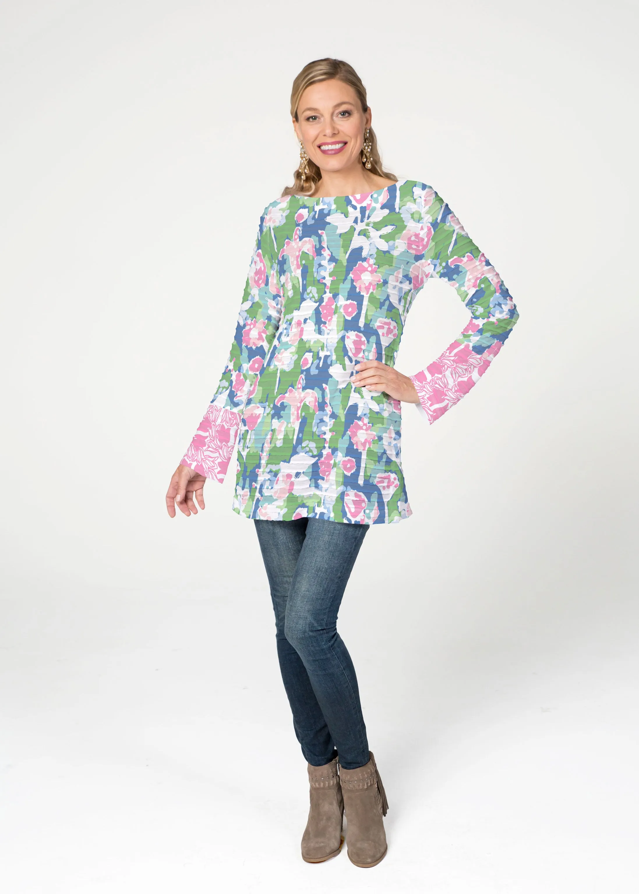 Tiptoe Tulips (20416) ~ Banded Boatneck Tunic