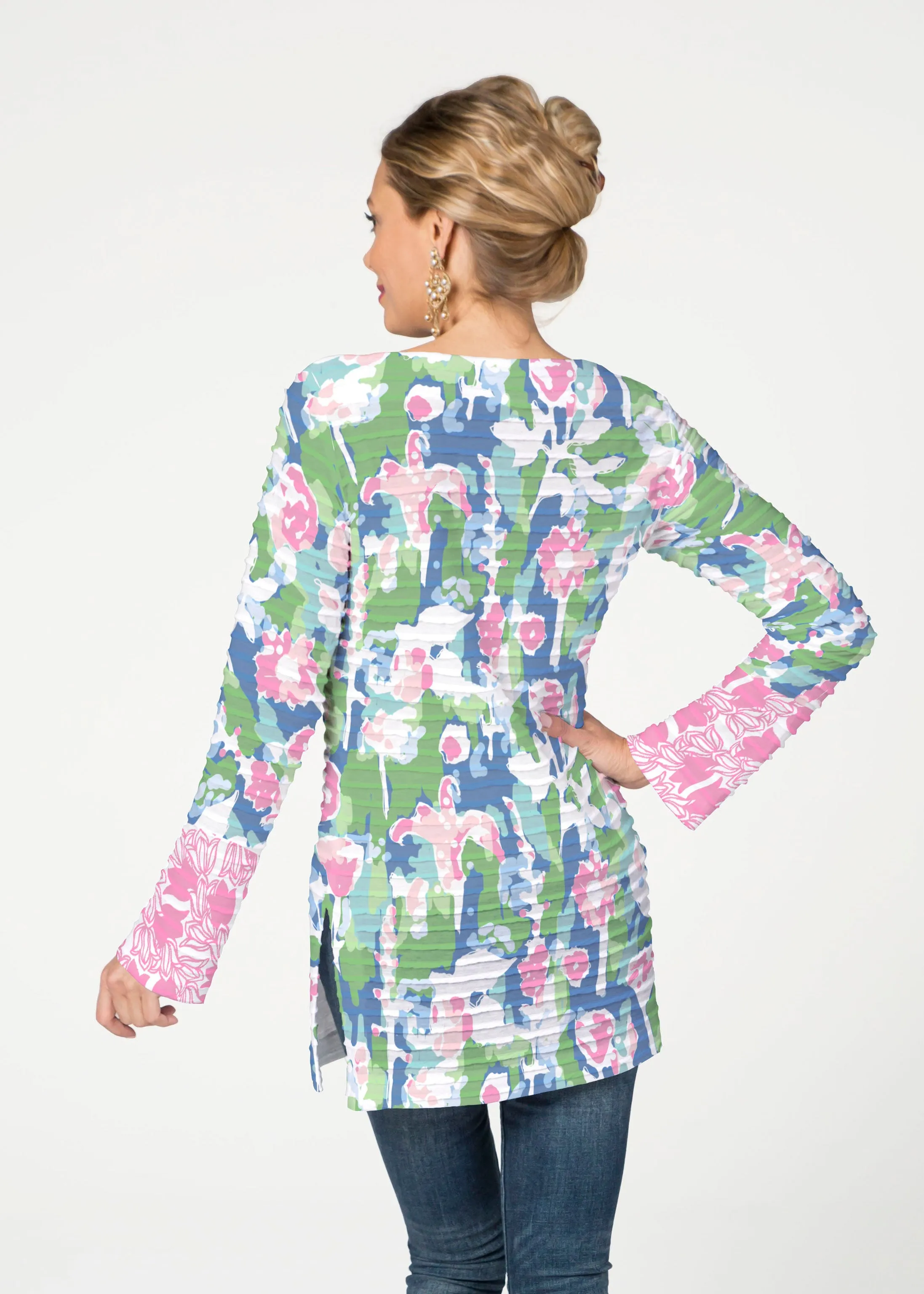 Tiptoe Tulips (20416) ~ Banded Boatneck Tunic