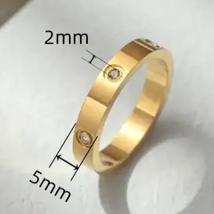 Titanium Fashionable Band Electroplated Stainless Steel Cubic Zirconia 5mm Rings