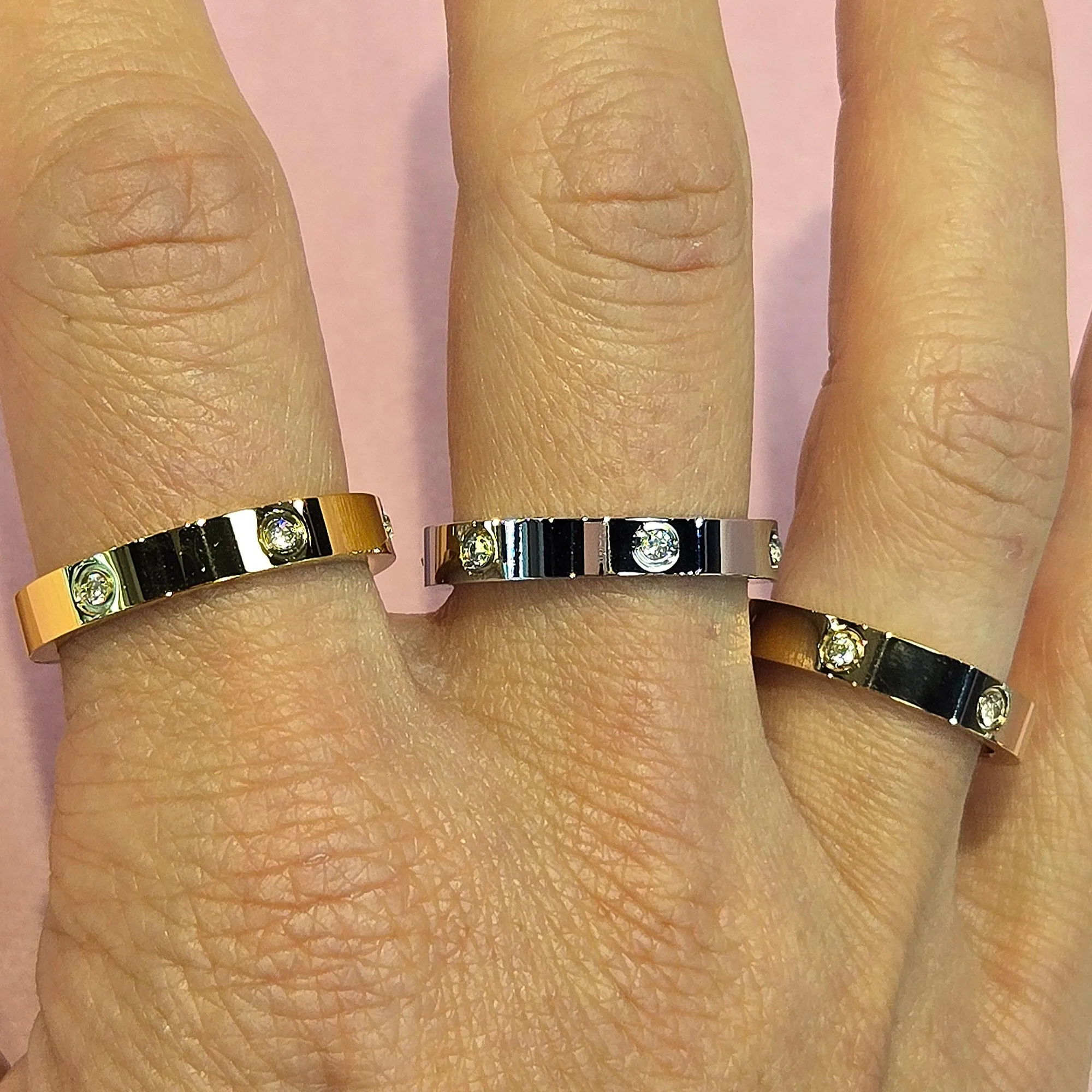 Titanium Fashionable Band Electroplated Stainless Steel Cubic Zirconia 5mm Rings
