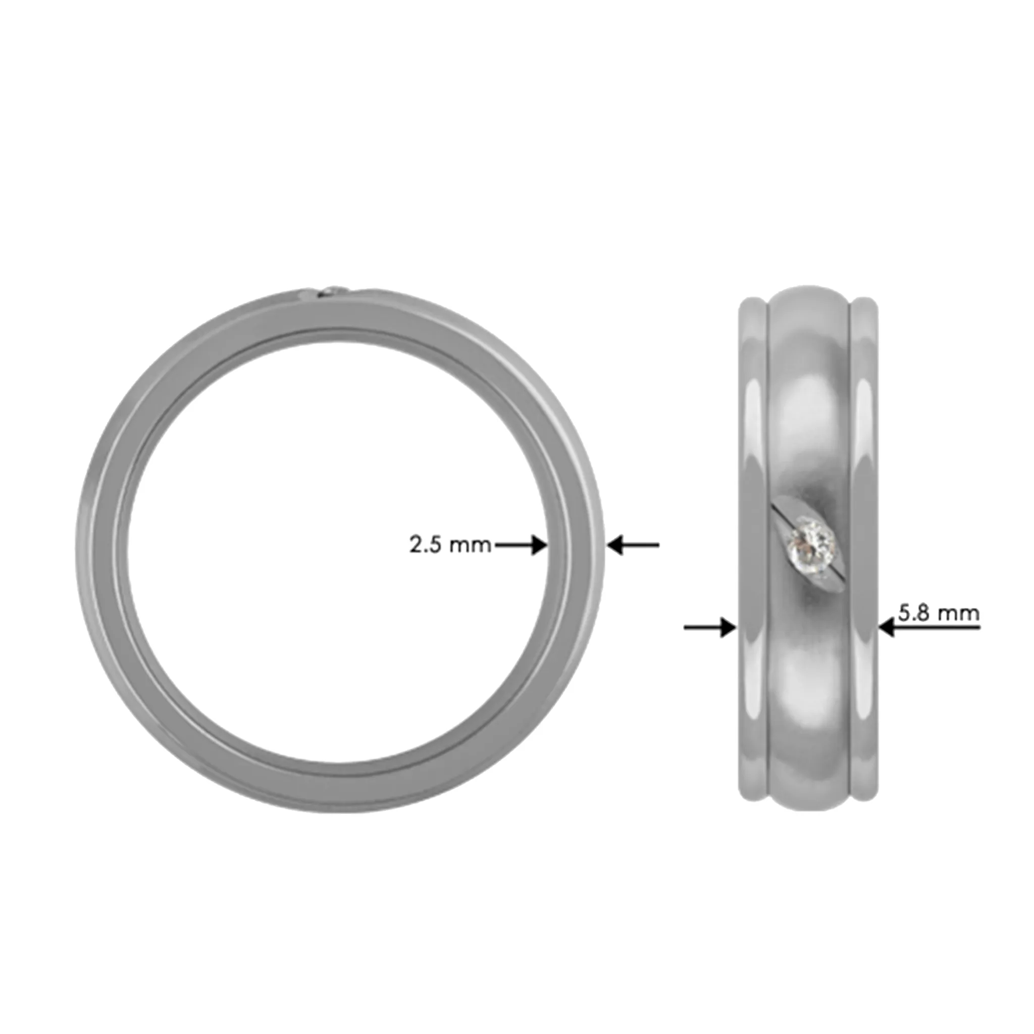 Titanium matt Ring 5,8mm with diamond