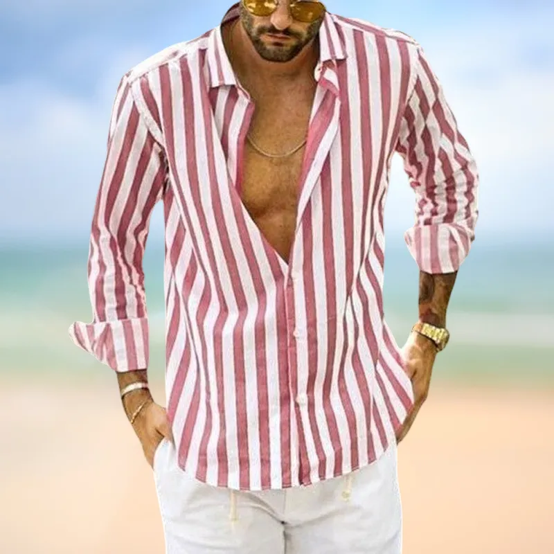 Torben - Men's Long Sleeve Striped Lapel Shirt