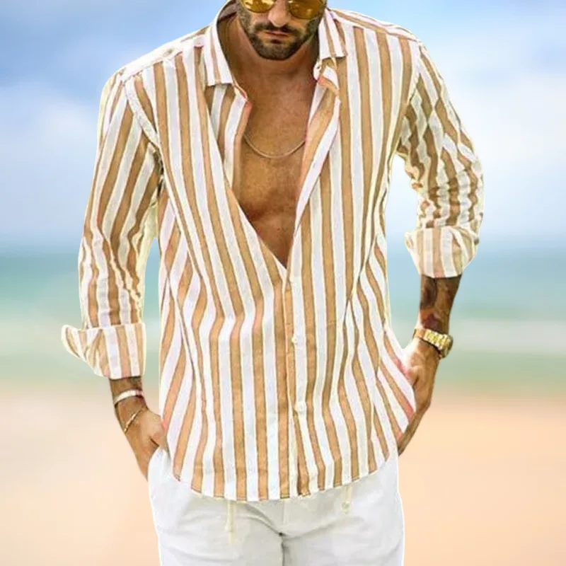 Torben - Men's Long Sleeve Striped Lapel Shirt