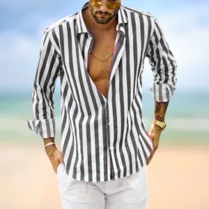 Torben - Men's Long Sleeve Striped Lapel Shirt