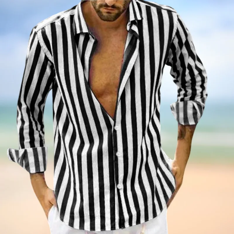 Torben - Men's Long Sleeve Striped Lapel Shirt