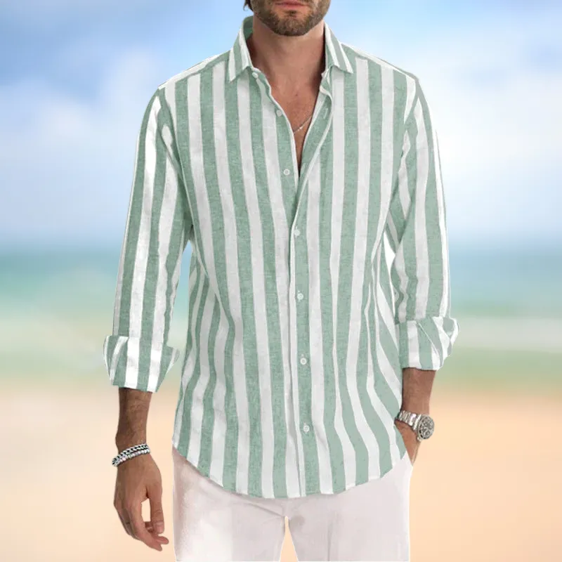 Torben - Men's Long Sleeve Striped Lapel Shirt