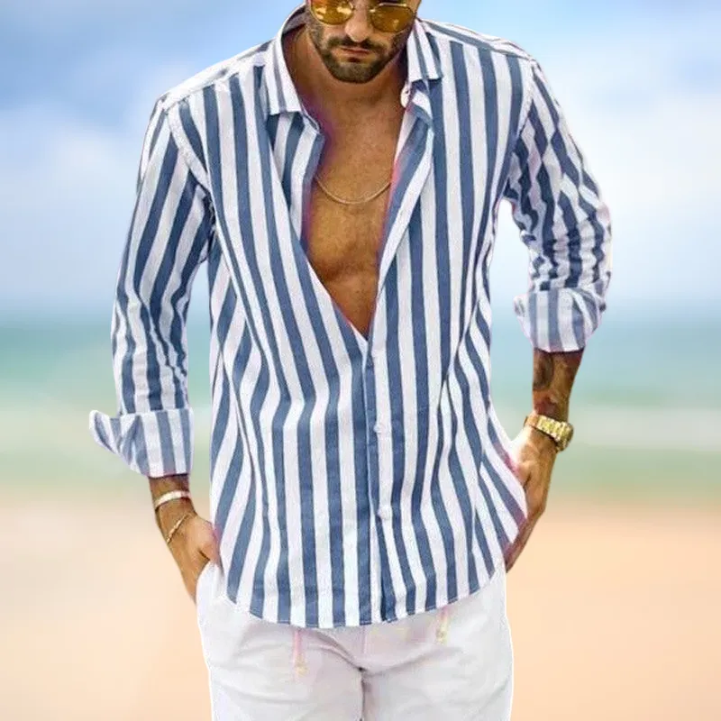 Torben - Men's Long Sleeve Striped Lapel Shirt