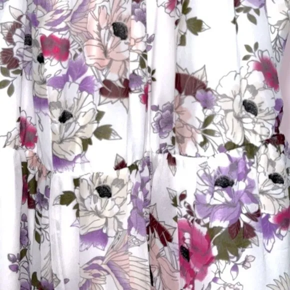 Torrid Floral Bird Print Midi Dress Ivory High Neck Flowy Chiffon Womens Size 1