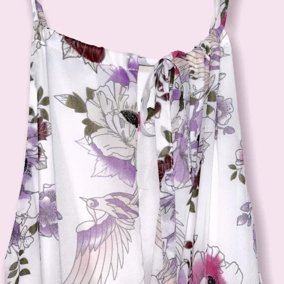 Torrid Floral Bird Print Midi Dress Ivory High Neck Flowy Chiffon Womens Size 1
