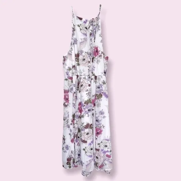 Torrid Floral Bird Print Midi Dress Ivory High Neck Flowy Chiffon Womens Size 1
