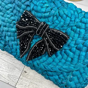 Turquoise Clutch with Black Bow | Erika Williner Designs