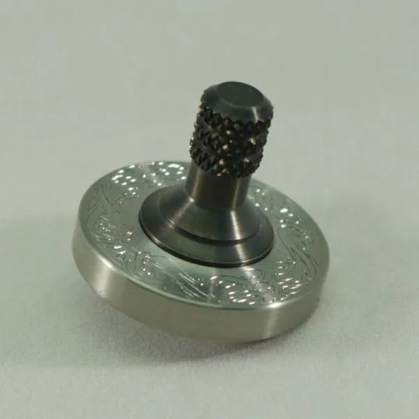 Two Step - Engraved Brushed Stainless Steel and Gun Metal Spinning Top